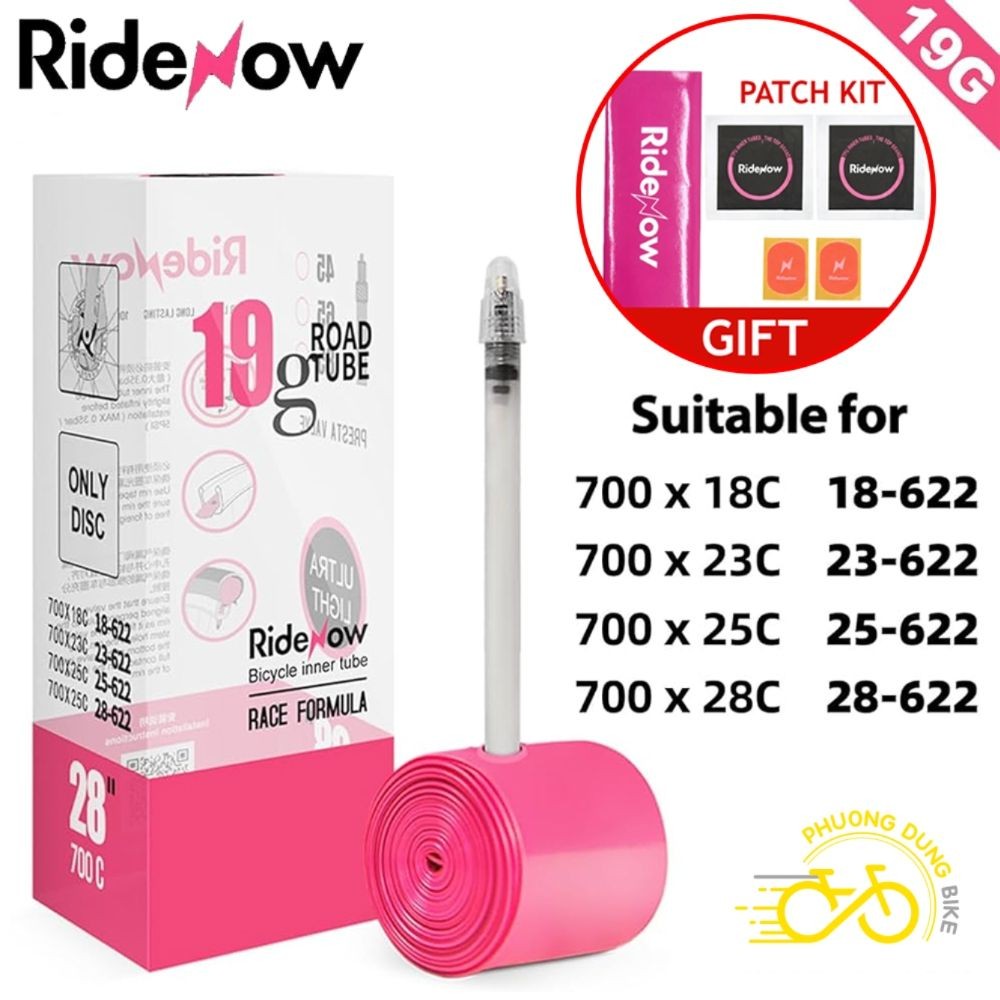 Ruột (Săm) xe đạp TPU RideNow siêu nhẹ 19G 700x18-28C (Tặng Kèm Kit Vá)