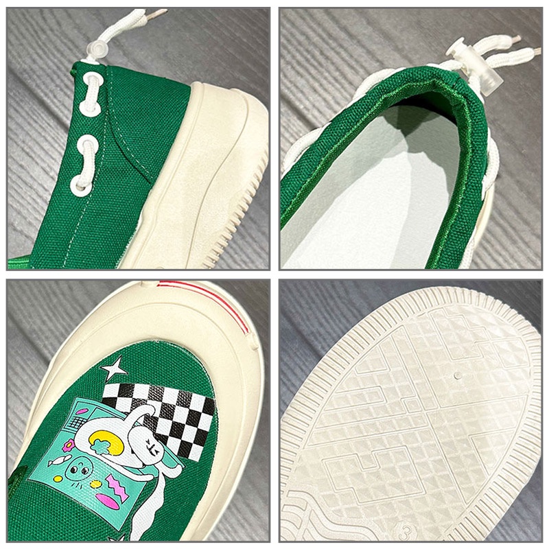 Prowow❤Giày Lười canvas In Hình Hoạt Hình Phong Cách Hàn Quốc Cho Nữ