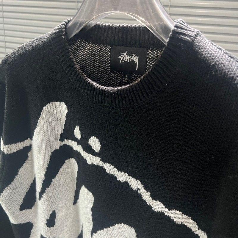 Stussy Áo sweater Dệt Kim Tay Dài Cổ Tròn Dáng Rộng In Chữ Kiểu Đường Phố Thời Trang Mùa Thu Cho Nam Và Nữ 100%