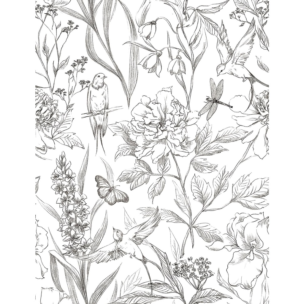 Đen Giấy Dán Tường Tự Dính Họa Tiết Hoa Mẫu Đơn Và Khung Hoa Mẫu Đơn Tháo Rời Được