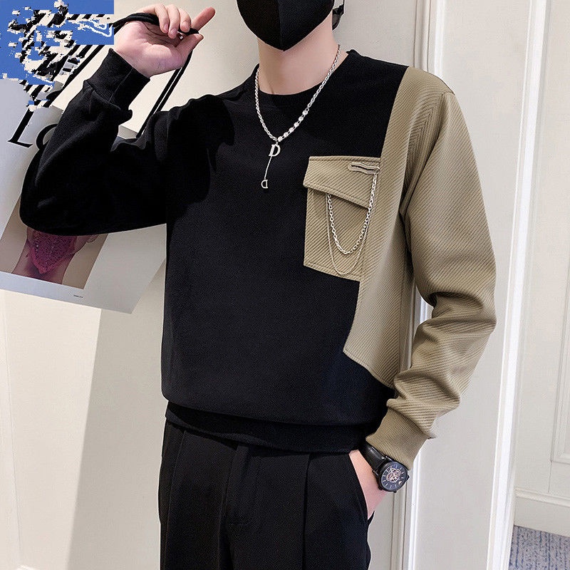 Màu Sắc Áo Thun Dài Tay Phối Màu Cá Tính Theo Phong Cách retro Hongkong Dành Cho Nam