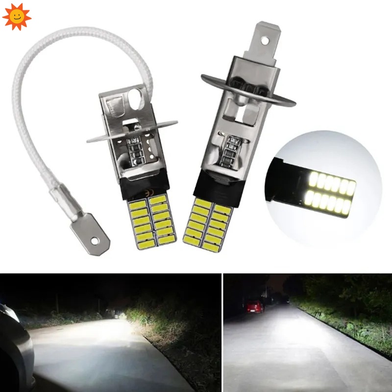 1 Đèn led Sương Mù Siêu Sáng h1 h3 4014 24smd 6000k 12v jp7 Cho Xe Hơi