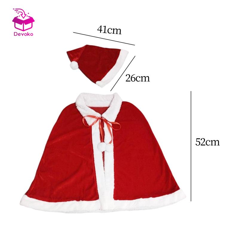 Áo choàng nhung DEVOKO màu đỏ phong cách giáng sinh cho người lớn và trẻ em