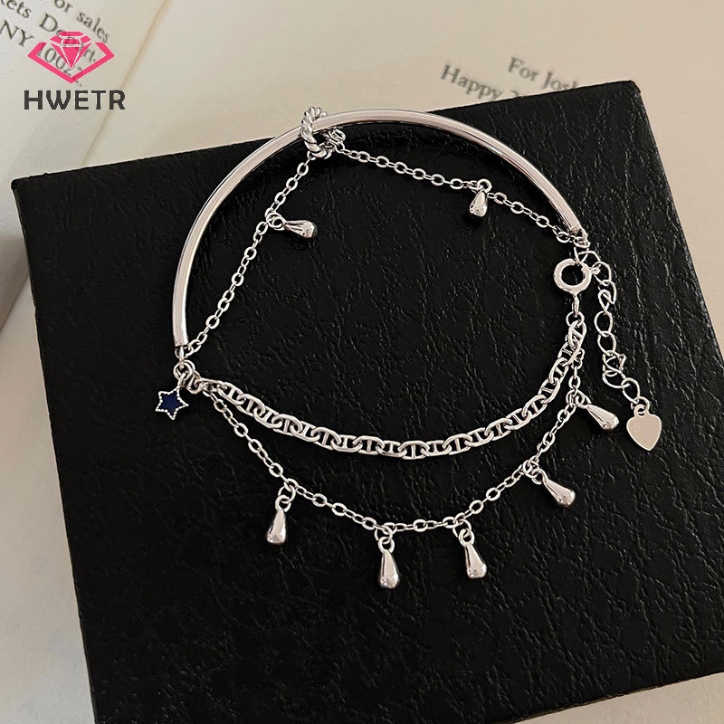 Hwetr Vòng Tay Dây Xích Mặt Ngôi Sao Năm Cánh Màu Xanh Dương Thanh Lịch Có Thể Điều Chỉnh Thời Trang Phong Cách Hàn Quốc Cho