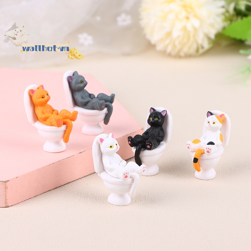 Wallhot > 1 Mô Hình Mèo Đi Vệ Sinh mini Dễ Thương Trang Trí Văn Phòng / Nhà Búp Bê well