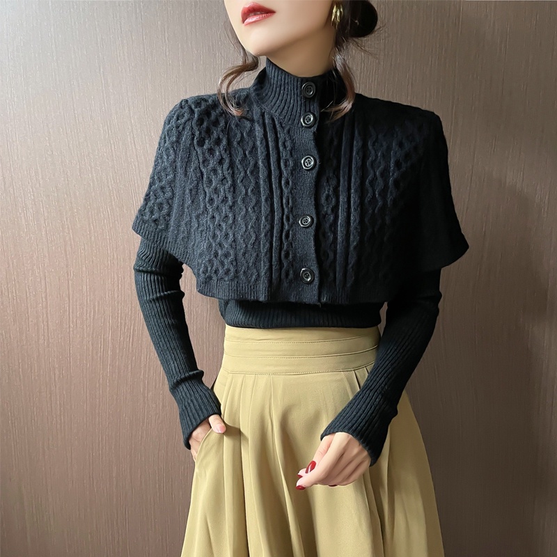 Korean Dongdaemun autumn new semi-high collar buckle Cape MC clothing JHYF | BigBuy360 - bigbuy360.vn