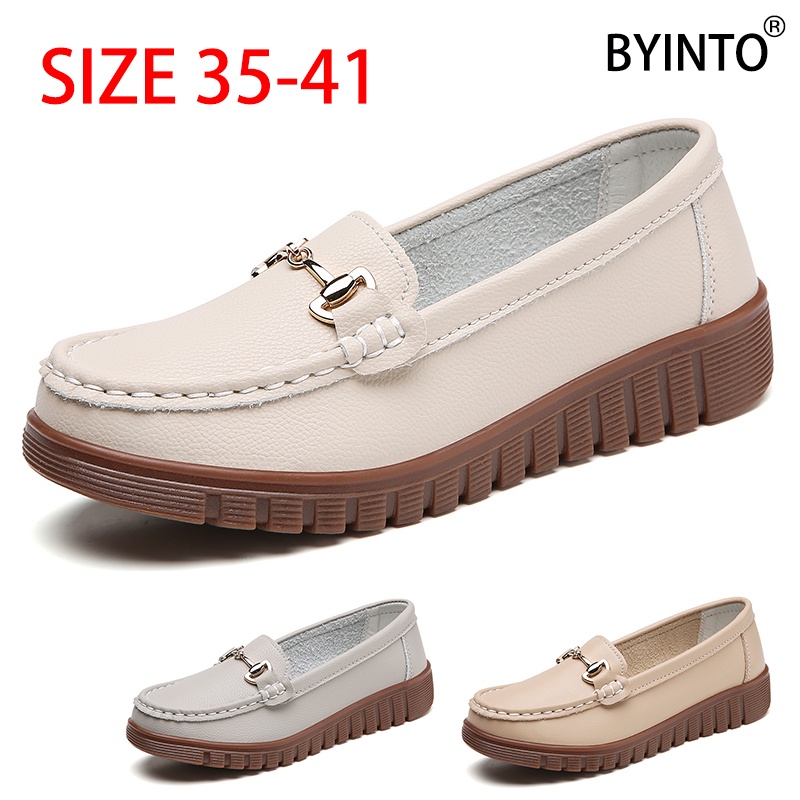 Giày Thể Thao Chạy Bộ Bằng Da Thật Chống Nước Màu Xám Be Cỡ Lớn 35-41 Cho Nữ