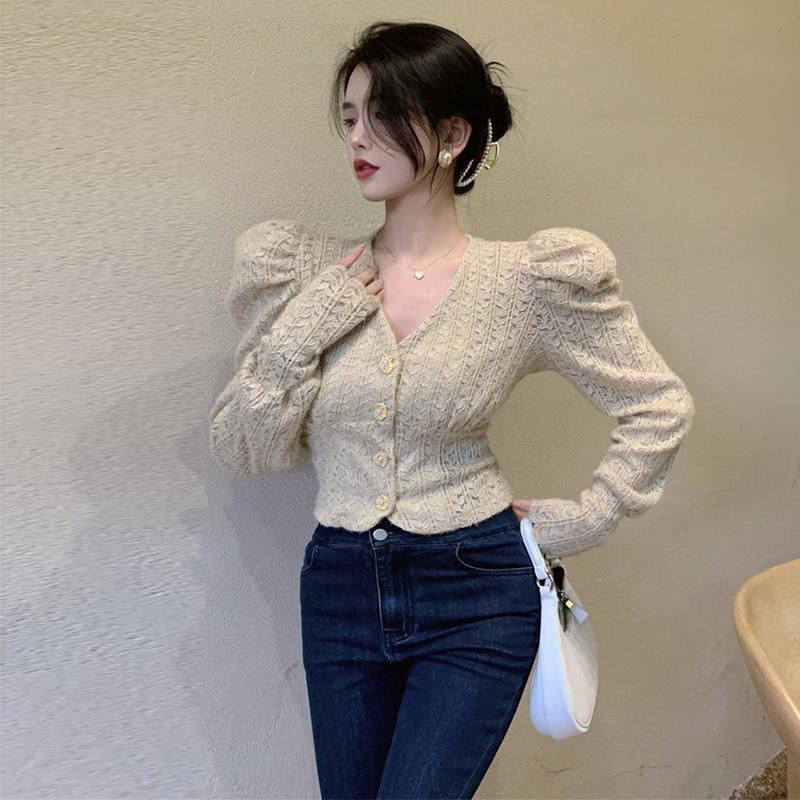 Áo Kiểu Ôm Eo Tay Phồng Phối Ren Gợi Cảm Thời Trang Thu Đông 2023 Cho Nữ