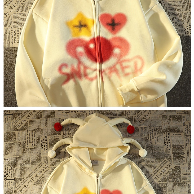 Áo Khoác Hoodie In Hình Chú Hề Tai Hề Phong Cách retro Mỹ Thời Trang Xuân Thu Cho Cặp Đôi