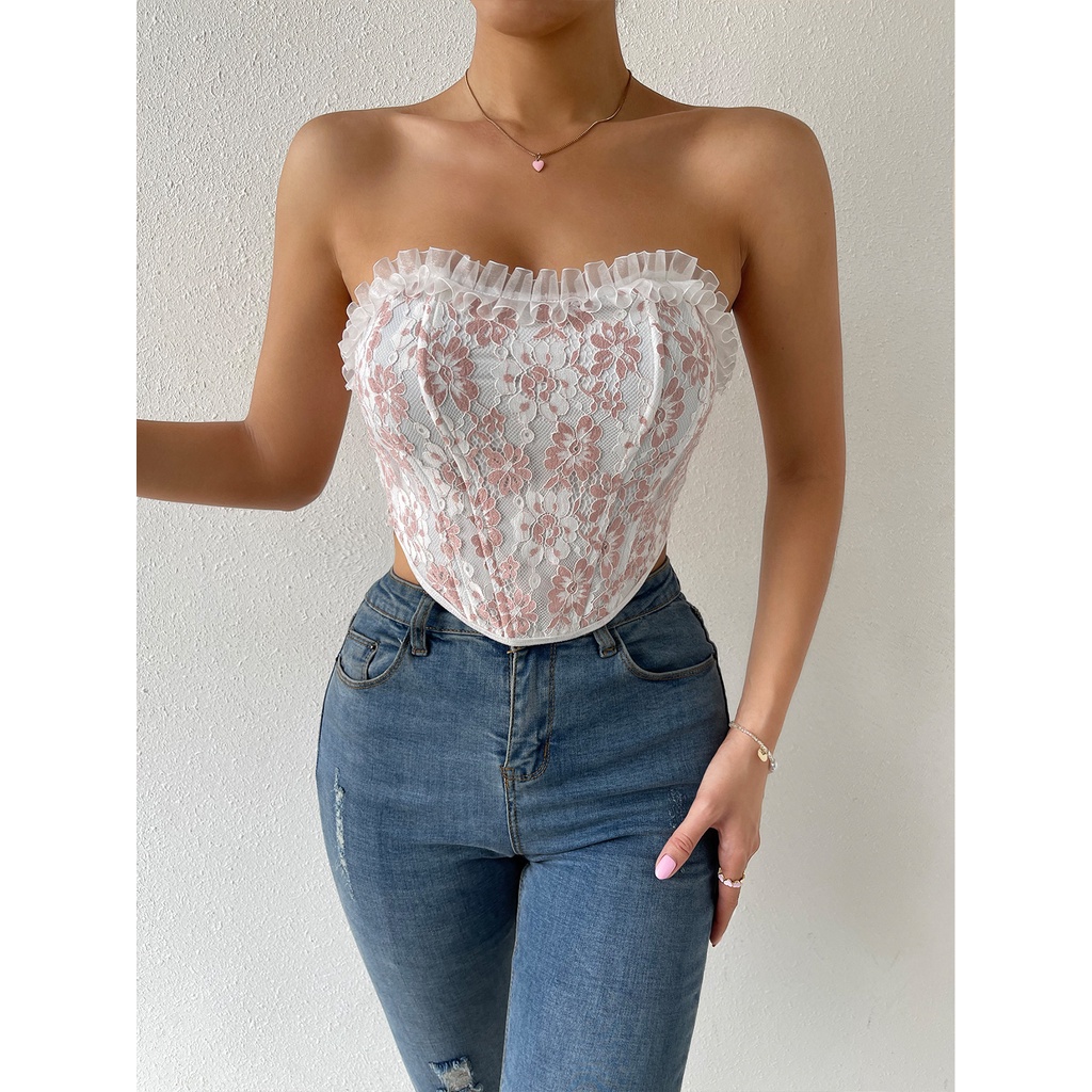 Áo corset Ren Hoa Xương Cá Đính Đá Gợi Cảm Cho Nữ a600 5vge
