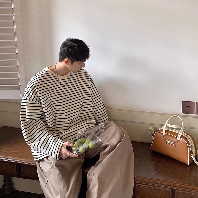 Áo thun dài tay kẻ ngang phối màu đơn giản cho nam và nữ thời trang thu đông EA091  Meme