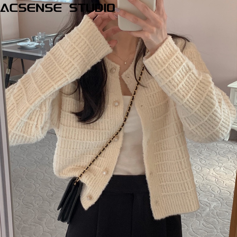 ACSENSE STUDIO Áo khoác dạ áo dạ tweed cardigan Thời trang hàn quốc WMY23907SP 37Z230911