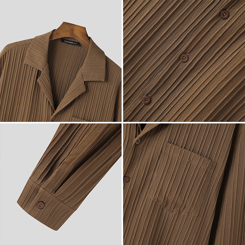 INCERUN Áo Sơ Mi Tay Dài Dáng Rộng Thời Trang Cá Tính Cho Nam