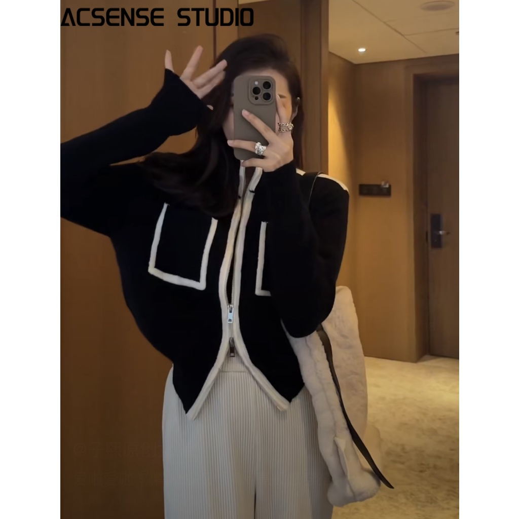 ACSENSE STUDIO Áo khoác dạ áo dạ tweed cardigan nữ Xu hướng xu hướng Đơn giản INS WMY23907R337Z230913