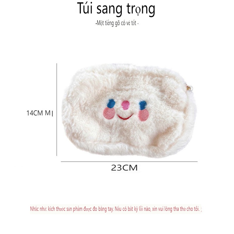 Túi Lông Đựng Mỹ Phẩm Cầm Tay Thêu Hình Chú Chó Dễ Thương Có Thể Giặt Được