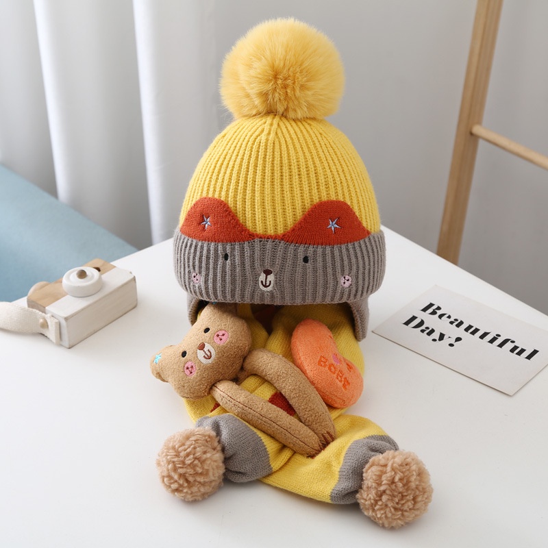 Michley Mũ Len Dệt Kim Bảo Vệ Tai Kiểu Hoạt Hình Xinh Xắn Phong Cách Hàn Quốc Cho Bé