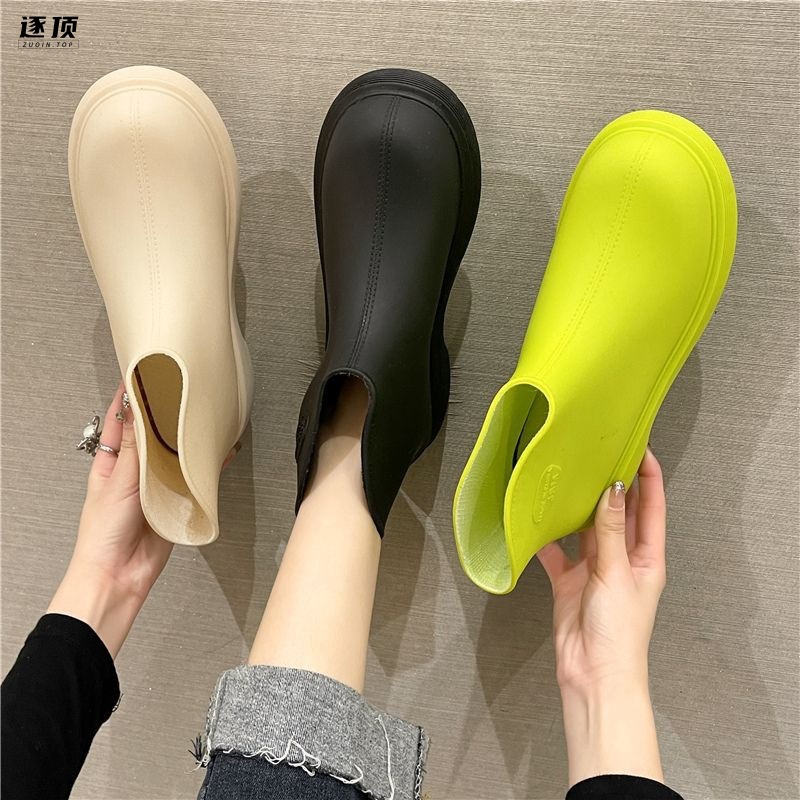 Ủng Cao Su Đi Mưa Cổ Thấp Lót Lông Cừu Chống Nước Chống Trượt Thời Trang Phong Cách Hàn Quốc Cho Nữ
