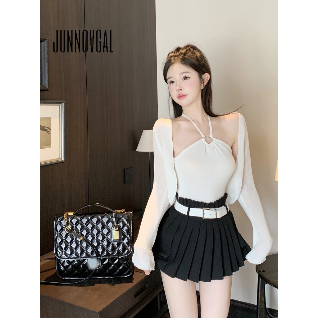 Junnovgal Áo Hai Dây Ôm Dáng Màu Trơn Thời Trang Mùa Thu 2023 Cho Nữ