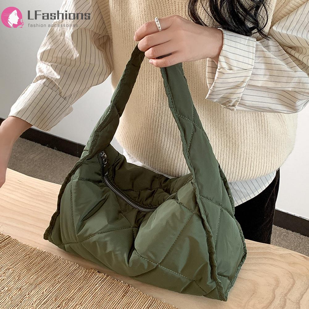 ❀ Áo Thun Tay Ngắn In Chữ Lovefashionss Thời Trang ❀ Túi Xách nylon Đệm Bông Màu Trơn Họa Tiết Kẻ Ô Lưới Kim Cương Tay Phồng Thời Trang Thu Đông 2023 Mới