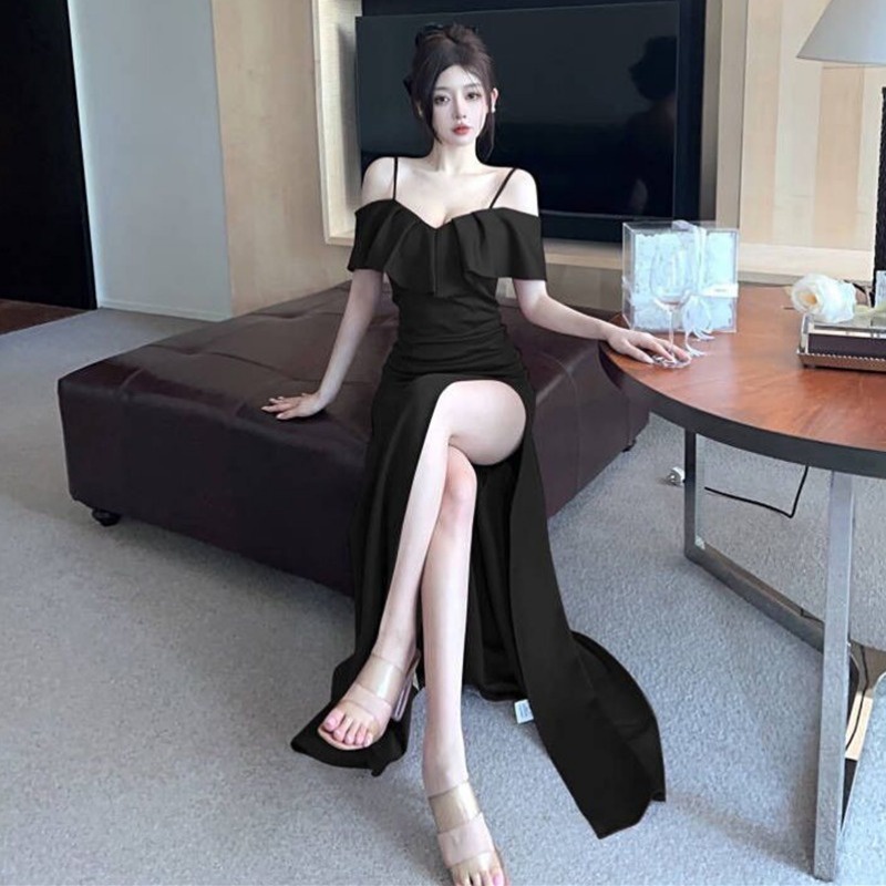 Đầm Trễ Vai Nhún Bèo Dáng Dài tta Thời Trang Cho Nữ