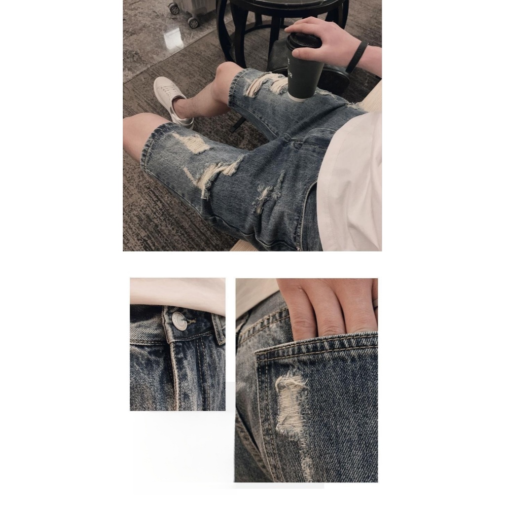 SP Quần short jean nam Quần jean nam rách Quần Jeans Lửng Thời Trang Dành Cho Nam quần bò nam quần đùi nam