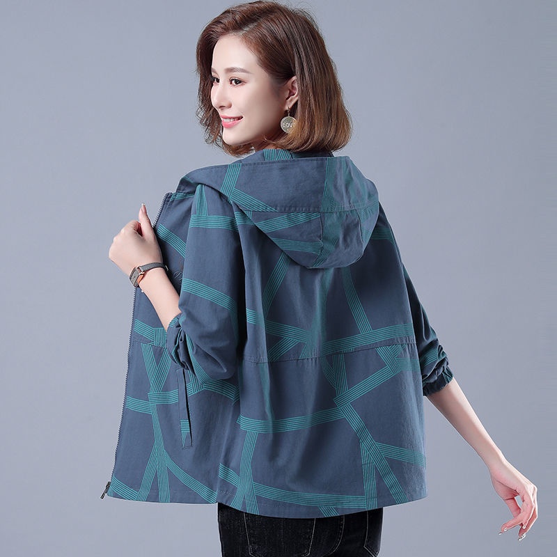 Áo Khoác Ngắn Dáng Rộng In Họa Tiết Phong Cách Hàn Quốc Thời Trang Xuân Thu Cho Phụ Nữ Trung Niên