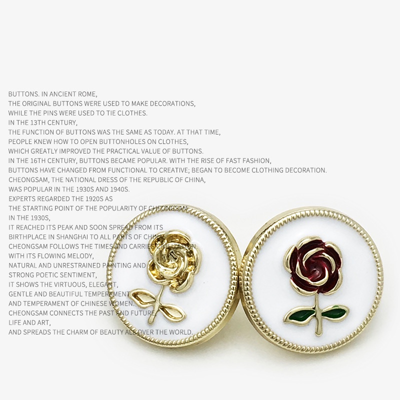 Set 5 Nút Áo Kim Loại Hình Hoa Hồng 12mm 17.5mm 22.5mm