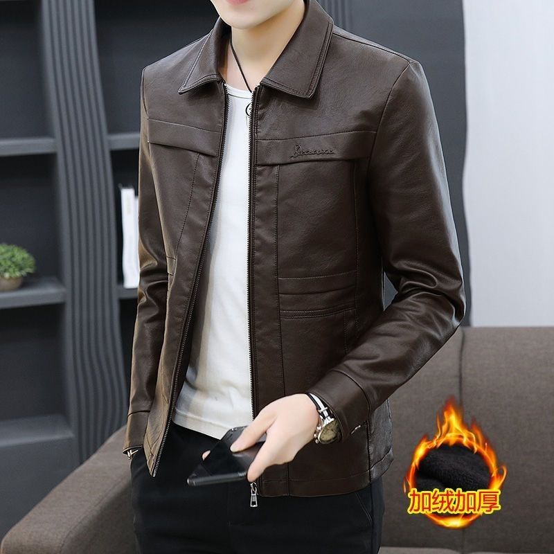 Áo Khoác Da pu Lót Lông Cừu Phong Cách Hàn Quốc Thời Trang Thu Đông Cho Nam