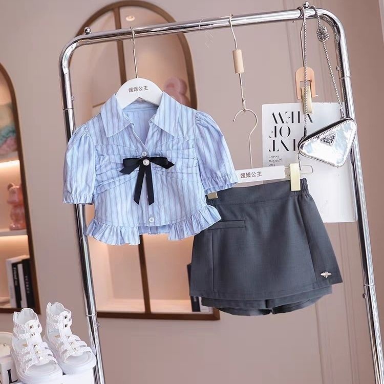 Áo Thun polo Ngắn Tay Màu Trơn Họa Tiết Kẻ Sọc Đính Nơ Dễ Thương Thời Trang Mùa Hè Cho Bé Gái