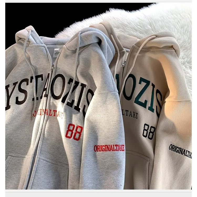 Áo hoodie Dáng Rộng Có Khóa Kéo plus size m-8xl Phong Cách Hàn Quốc Cho Nam Giới