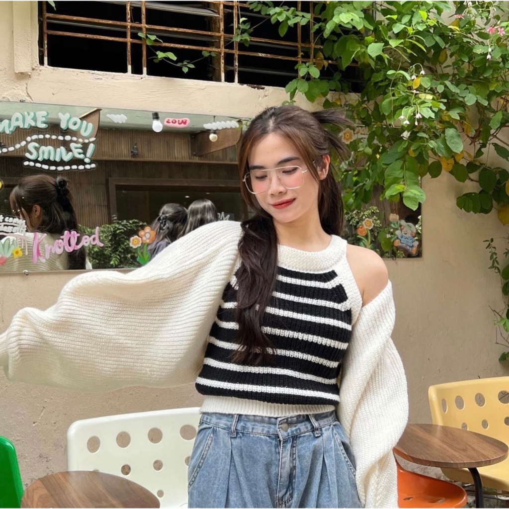 S14 Sét áo cardigan len mic kèm áo len sát nách hàng quảng châu sukii.house