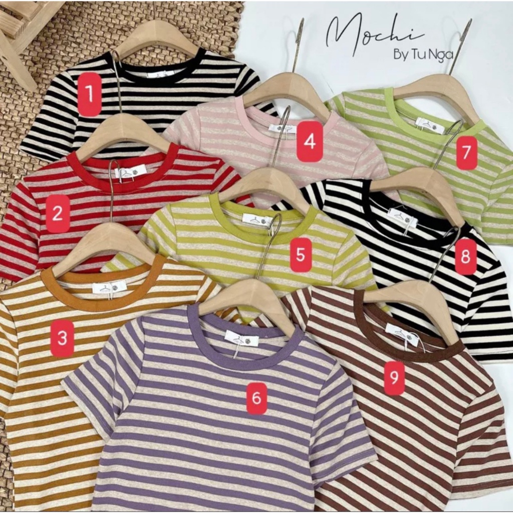 Áo thun nữ tay ngắn cổ tròn kẻ sọc hàng Quảng Châu chất cotton, áo phông mùa hè thời trang hàn quốc chất liệu mát 2752 5