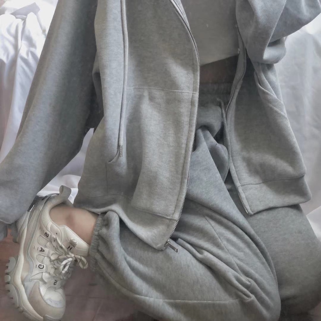 Áo Khoác cardigan Dáng Rộng Màu Đen / Xám Có Khóa Kéo Thời Trang Thu Đông Phong Cách Hàn Quốc Cho Cặp Đôi