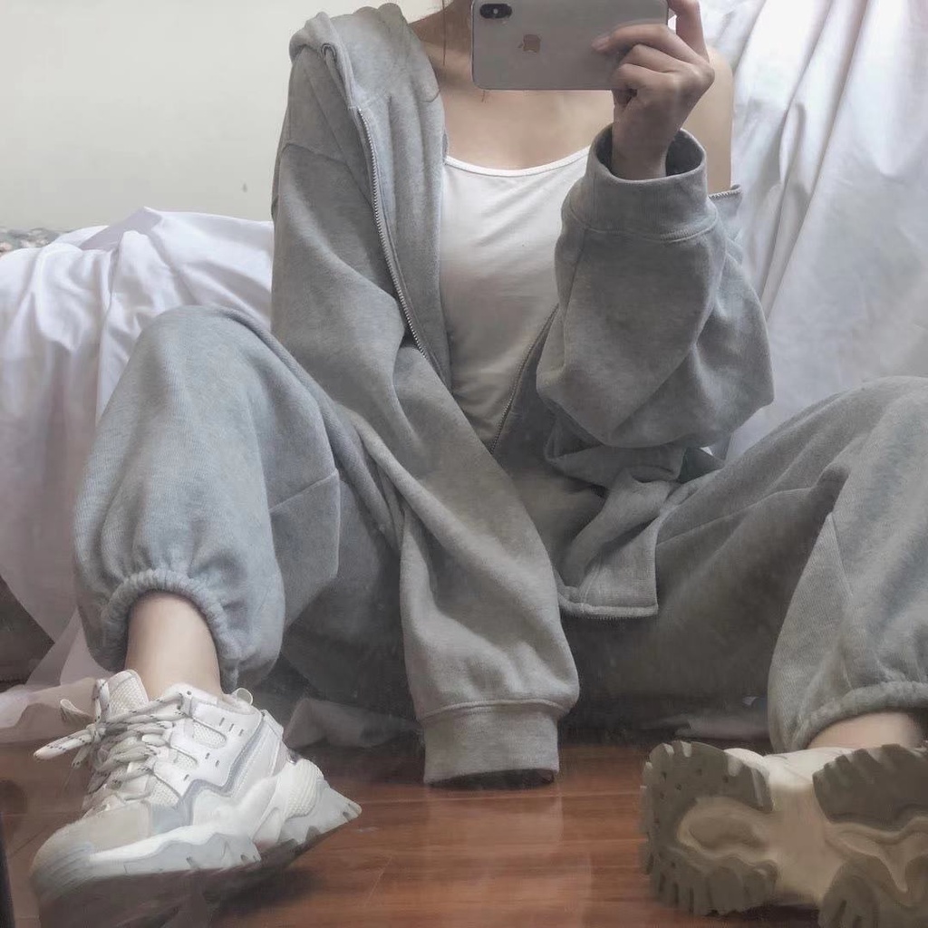 Áo Khoác cardigan Dáng Rộng Màu Đen / Xám Có Khóa Kéo Thời Trang Thu Đông Phong Cách Hàn Quốc Cho Cặp Đôi