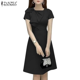 Zanzea Đầm midi Tay Ngắn Cổ Tròn Có Khóa Kéo Sau Lưng Phong Cách Hàn Quốc Thời Trang Cho Nữ