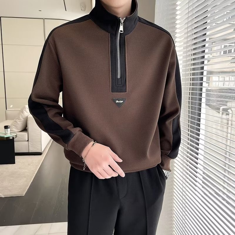 Áo Thun Tay Dài Cổ Đứng Có Khóa Kéo Thời Trang Xuân Thu Cho Nam