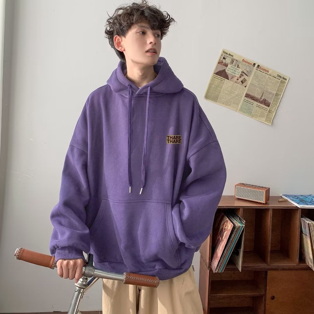 Áo hoodie cotton Nhung Dày Tay Dài In Chữ Màu Tím Phong Cách Mỹ Thời Trang Cho Cặp Đôi M-5XL