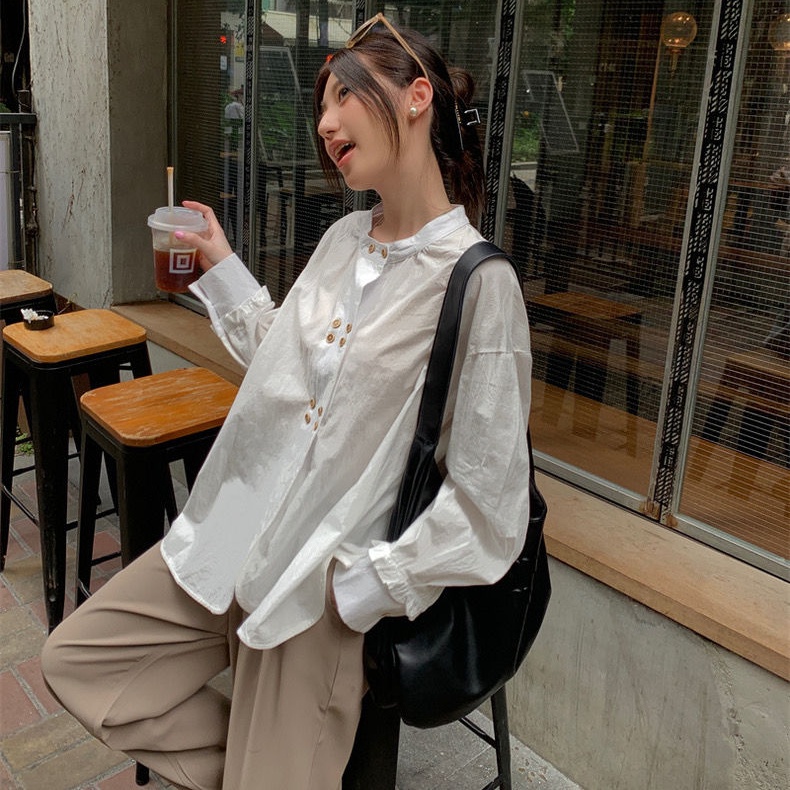 IELGY Áo Sơ Mi Tay Dài Dáng Rộng Thời Trang Dành Cho Nữ