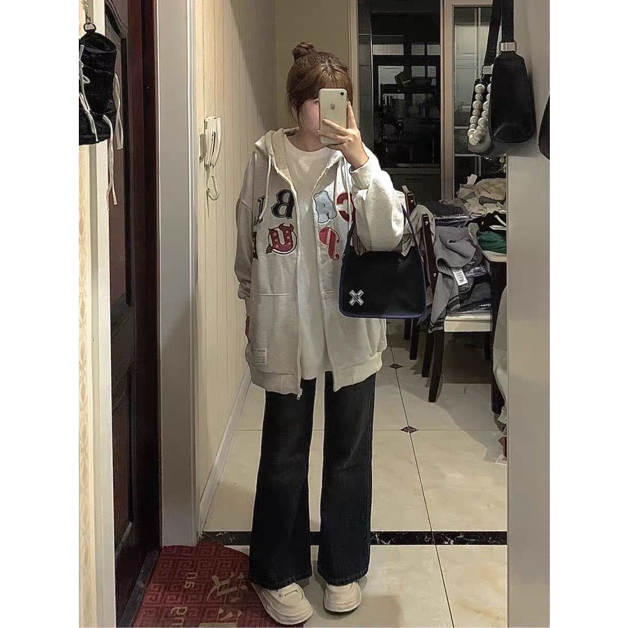 LIVE GREAT Áo Khoác Hoodie In Chữ Phong Cách retro Mỹ Cho Cặp Đôi