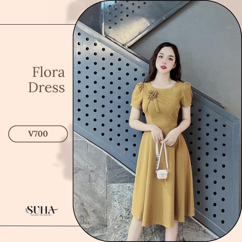 Váy thiết kế ngực đính hoa, dáng bút xòe V700 Flora Dress SUHA Fashion