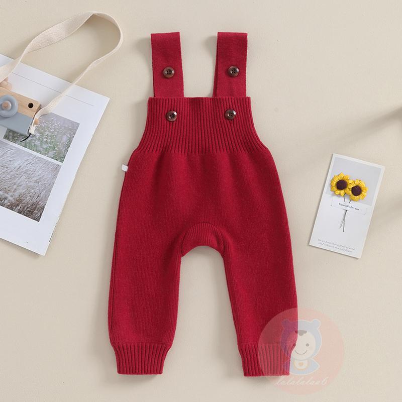 Laa6-baby Đan Không Tay Quần Yếm Màu Trơn