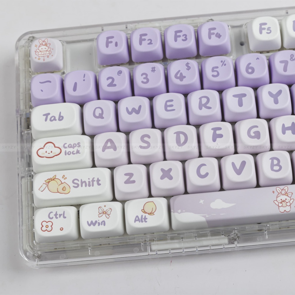 Gradient Thỏ Tím Keycaps MOA Profile Hoạt Hình Dễ Thương PBT DYE SUB Bàn Phím Cơ Keycap