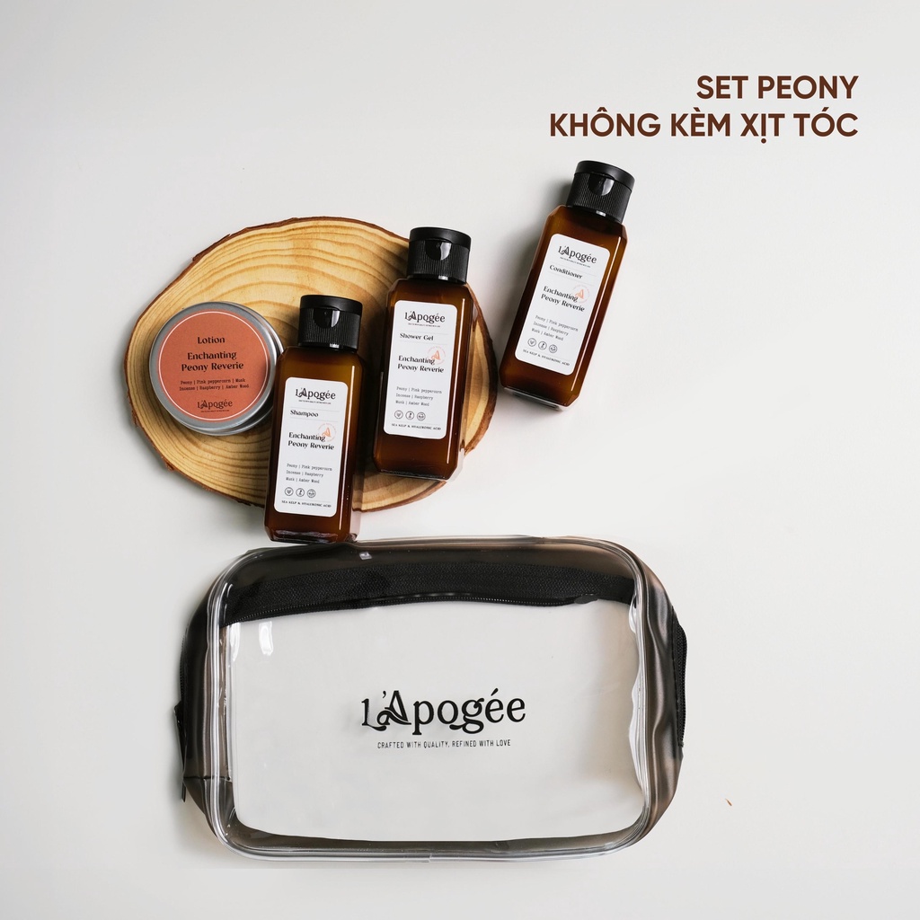 SET QUÀ TẶNG COMBO SỮA TẮM DẦU GỘI XẢ NƯỚC HOA XỊT TÓC CHĂM SÓC CÁ NHÂN HƯƠNG NƯỚC HOA PEONY CHÍNH HÃNG L'APOGÉE