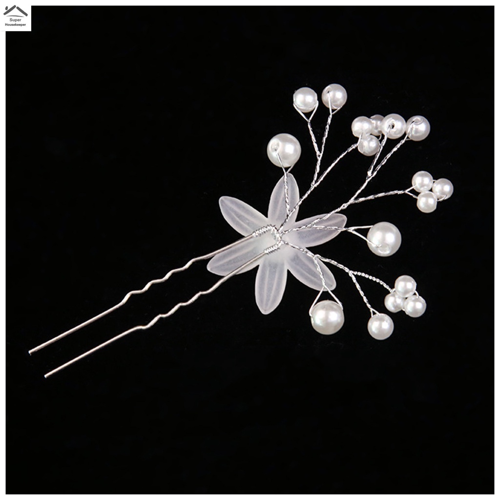 Trâm Cài Tóc Chữ u Hình Hoa Đính Ngọc Trai Xinh Xắn Cho Cô Dâu