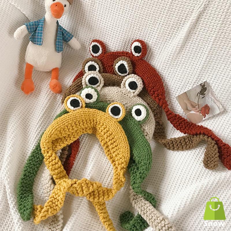 Mũ Len Dệt Kim Hình Chú Ếch Dễ Thương Thời Trang Mùa Đông Cho Bé Gái