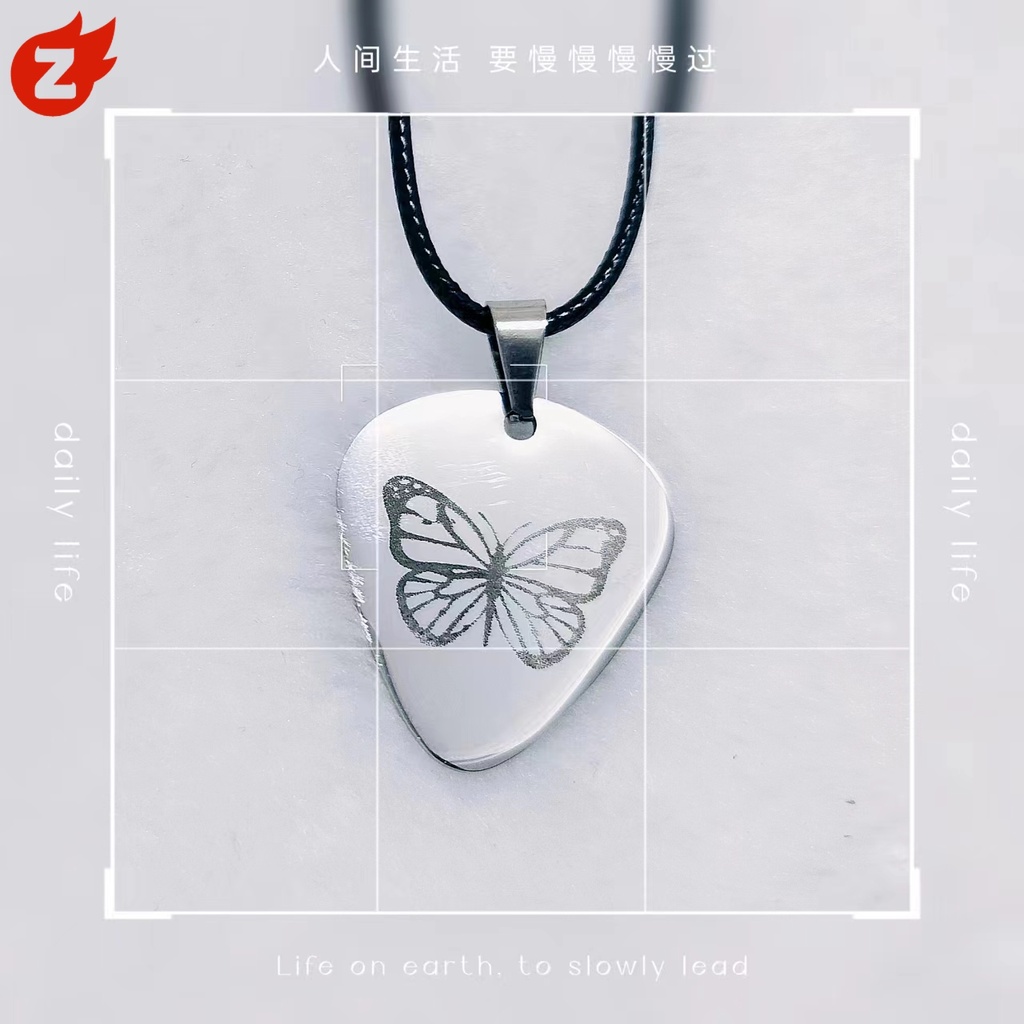 Mariah Vòng cổ Da Mặt Hình Miếng Gảy Đàn guitar Bằng Thép Không Gỉ