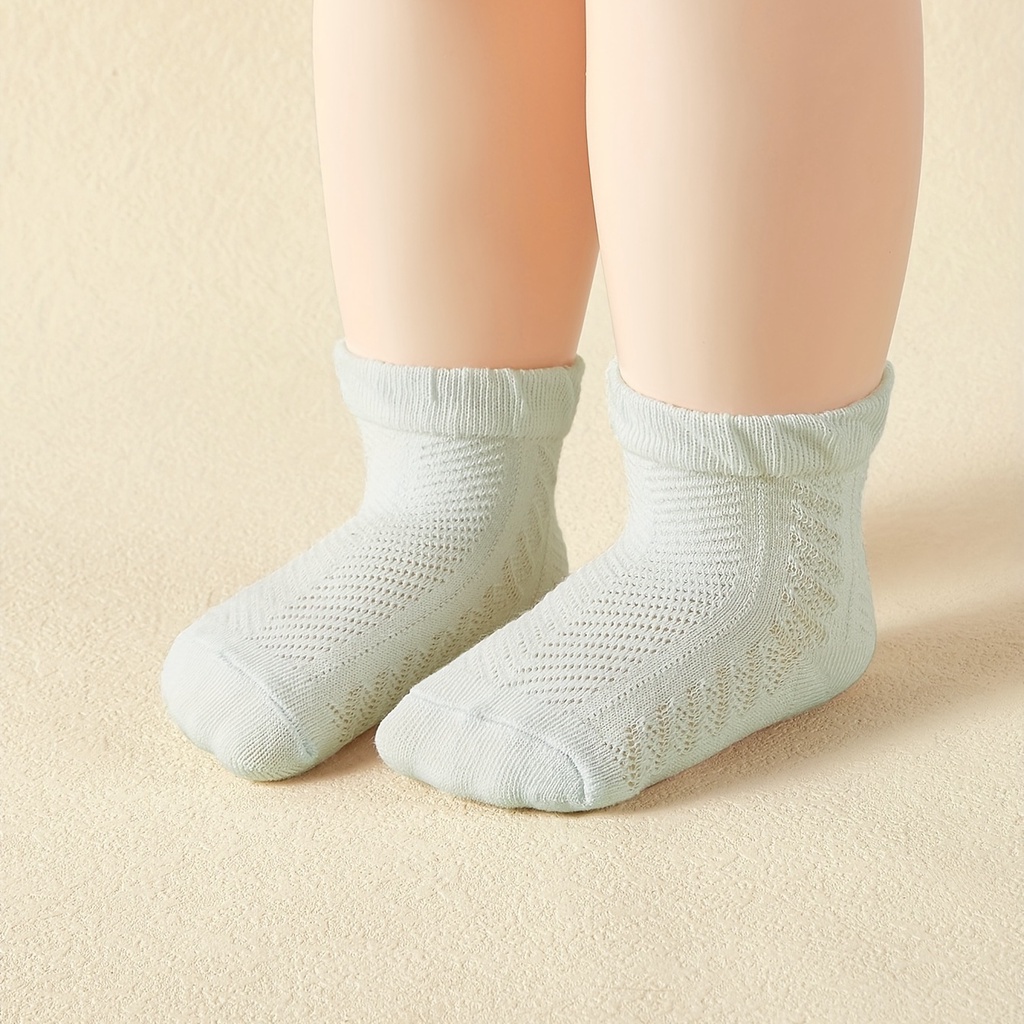 Set 4 Đôi Tất Dệt Kim Phối Lưới Thoáng Khí Thoải Mái Dễ Thương Cho Bé Gái