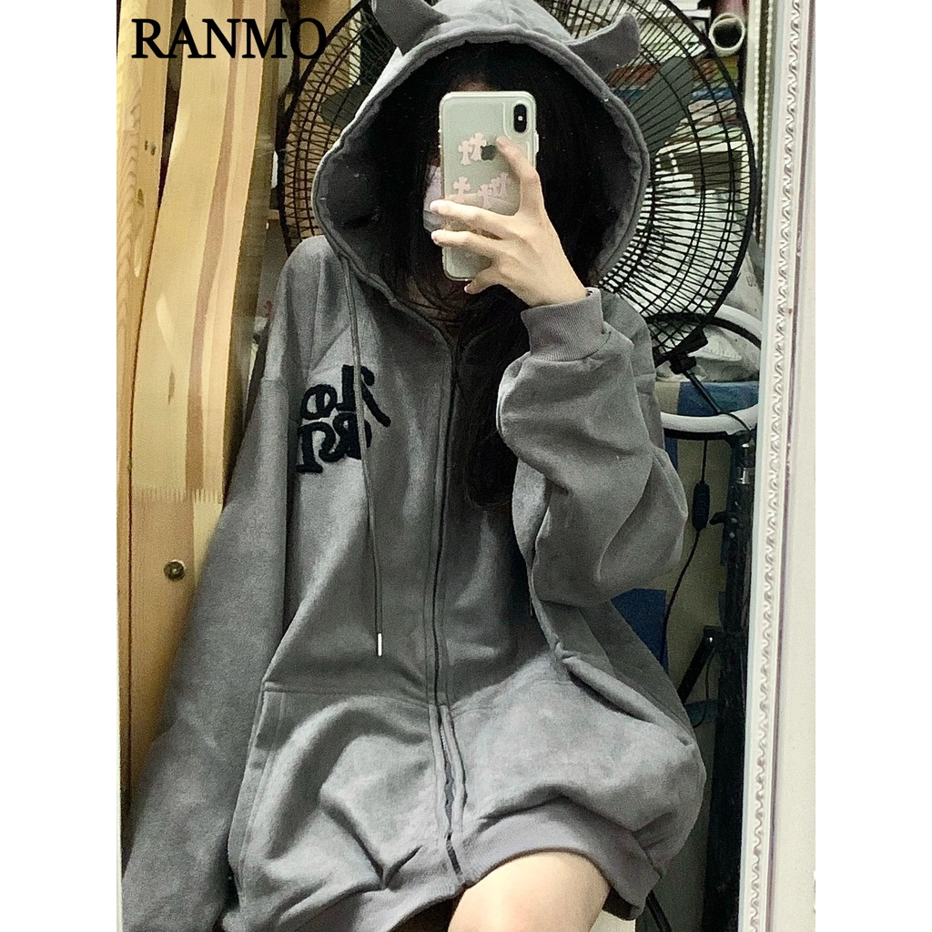 RANMO Áo Khoác hoodie áo khoác nữ zip hoodie Độc đáo Thông thường cozy INS WWY2393FRZ 40Z231007