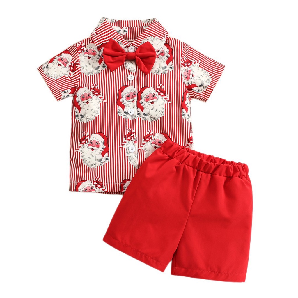 set Áo Sơ Mi Tay Ngắn Đính Nơ Phối Quần short Co Giãn Phong Cách Giáng Sinh Làm Quà Tặng Lễ Hội [Số Lượng Có Hạn]