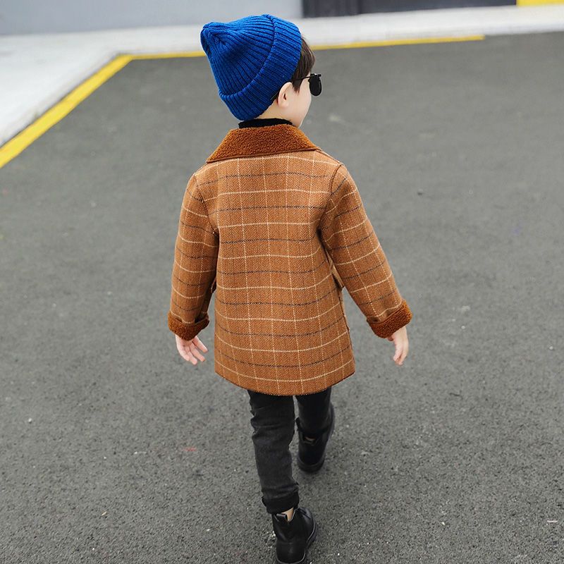 Áo Khoác Blazer Len Lông Cừu Họa Tiết Kẻ Sọc Thời Trang Cho Bé Trai